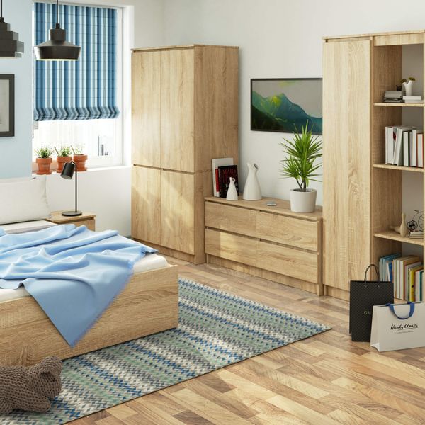 Szafa do sypialni 90 cm 4 drzwi 4 półki - dąb sonoma zdjęcie 4