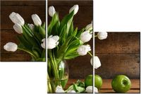 60 90CM OBRAZ 3 ELEM ŚNIEŻNOBIAŁE TULIPANY ŚCIENNY DRUK PŁÓTNO