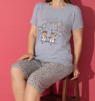 Damska piżama krótka bawełniana z krótkim rękawem na lato panterka XL