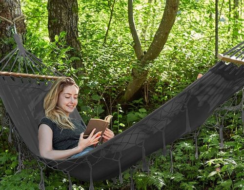 HAMAK OGRODOWY BOHO MAKRAMOWY DRĄŻEK PAŁĄK JEDNOOSOBOWY POKROWIEC GRAFIT na Arena.pl