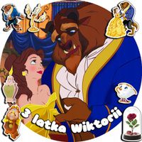 OPŁATEK NA TORT 20CM - PIĘKNA I BESTIA DISNEY + IMIĘ + ! 15CM 18CM