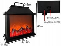 KOMINEK LED LAMPION Z OGNIEM 3D RUCHOMY PŁOMIEŃ LAMPA DEKORACJA 27,5cm