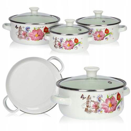 ZESTAW MAŁYCH GARNKÓW 0,7/1,2/1,7L EMALIOWANE WZÓR KWIATY GAZ INDUKCJA na Arena.pl