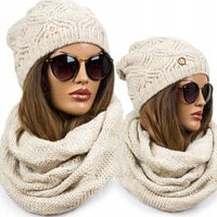 ELEGANCKI KOMPLET damski CZAPKA + KOMIN ciepły zimowy SZAL z wełną KOLORY