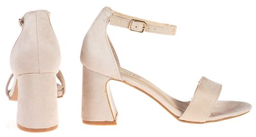 Sandały zamszowe na słupku 7,5 cm. piętka pasek beżowe Rozmiar obuwia - 41 na Arena.pl