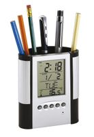 Zegar z wyświetlaczem LCD, BUTLER, srebrny/czarny