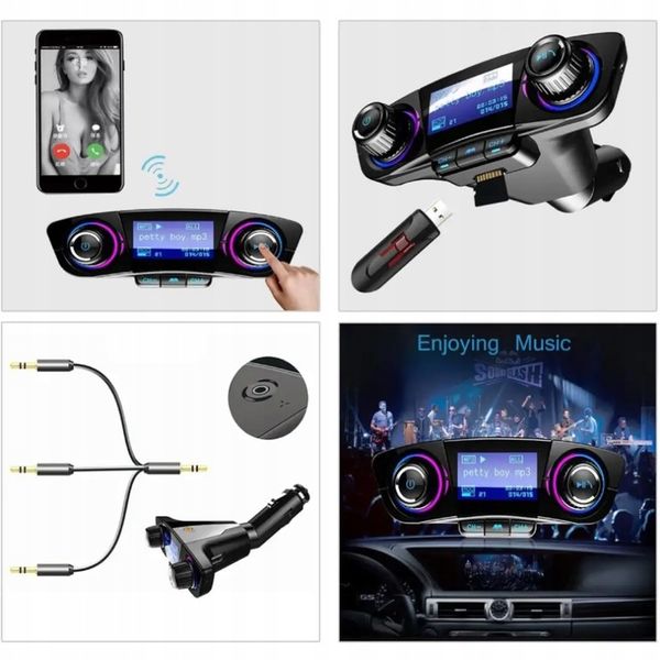 Transmiter Samochodowy FM Bluetooth 5.0 USB micro SD 8w1 AUX Ładowarka zdjęcie 14
