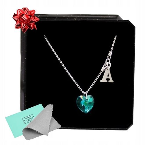 Naszyjnik SREBRNY SERCE SWAROVSKI dowolna literka łańcuszek z sercem na Arena.pl
