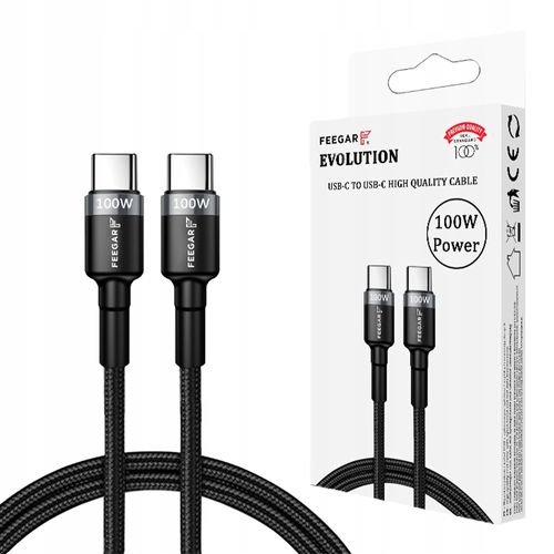 Feegar Evolution Kabel USB-C Typ-C 100W 5A PD Quick Charge 3.0 Nylon na Arena.pl