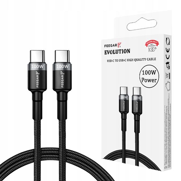 Feegar Evolution Kabel USB-C Typ-C 100W 5A PD Quick Charge 3.0 Nylon zdjęcie 2