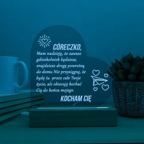 Ramka LED z grawerem w kształcie serca prezent dla córki na Arena.pl