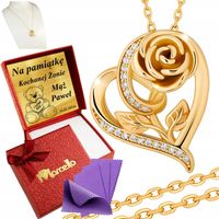 Złoty Naszyjnik 925 Serce Serduszko Róża Dla Kobiety DIAMENTowe Cyrkonie