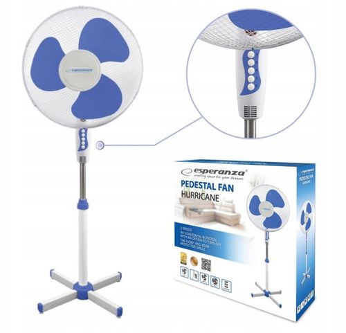 NIEBIESKI WENTYLATOR STOJĄCY wiatrak PODŁOGOWY OBROTOWY CICHY MOCNY na Arena.pl