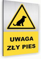 Tabliczka znak informacyjny 40x30 Srebrna UWAGA ZŁY PIES Aluminiowa