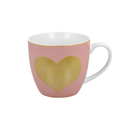 KUBEK RÓŻOWY SERCE DUŻY 460ML Z UCHEM UNIWERSALNY PORCELANA DO KAWY HERBATY na Arena.pl