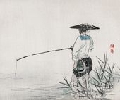 Plakat 60x50cm Fisherman, Kōno Bairei Japoński Vintage do Salonu