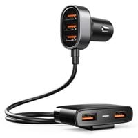 szybka ładowarka samochodowa 5x usb 6.2a z przedłużaczem czarny