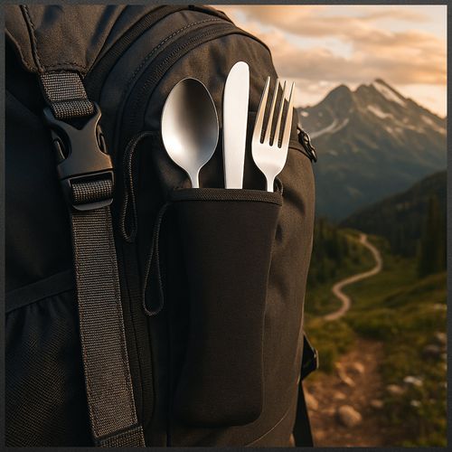 Sztućce turystyczne nóż widelec łyżka stalowe w etui zestaw 4w1 czarny na Arena.pl