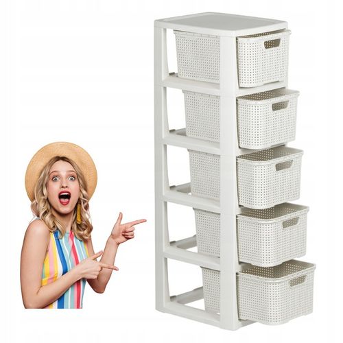 REGAŁ ŁAZIENKOWY BIAŁY SZAFKA 5 PÓŁEK KOMODA ŁAZIENKOWA RATTAN DUŻA na Arena.pl