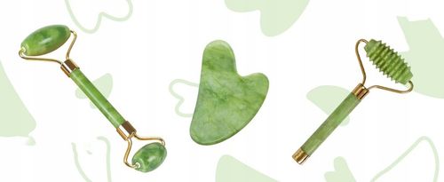 3w1 Masażer do twarzy KAMIEŃ GUA SHA z jadeitu zestaw roller wałek masażu na Arena.pl