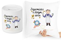Dla Zegarmistrza Zestaw Poduszka + Skarbonka Z Nadrukiem Ze Zdjęciem