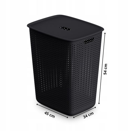 DUŻY KOSZ NA PRANIE BIELIZNĘ Z POKRYWĄ POJEMNY 60L CZARNY ELEGANCKI na Arena.pl