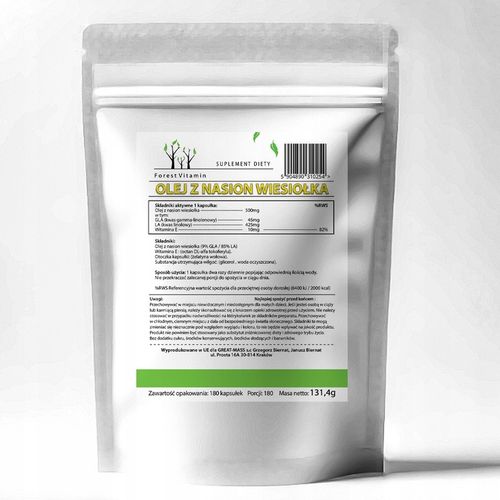 MOCNY OLEJ Z NASION WIESIOŁKA GLA 9% LA 85% + WITAMINA E 180 kapsułek na Arena.pl