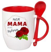 KUBEK Z ŁYŻECZKĄ PREZENT NA DZIEŃ MATKI URODZINY DLA MAMY TEŚCIOWEJ WZORY