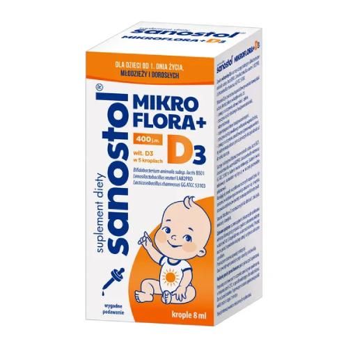Sanostol Mikroflora+D3 krople, 8ml zdjęcie 2