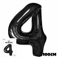 BALON FOLIOWY CYFRĄ CYFERKA 4 CZARNA NA IMPREZE URODZINOWĄ PRZYJĘCIE 100cm