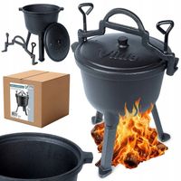 KOCIOŁEK ŻELIWNY Z POKRYWĄ I UCHWYTEM 4L MOCNY ODPORNY OGRÓD GRILL URODZINY