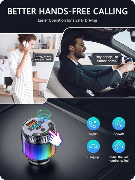 LENCENT Bluetooth 5.3 samochodowy transmiter FM typ C PD 30W BS024 zdjęcie 6