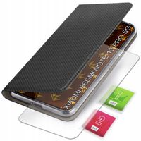 ETUI Z KLAPKĄ DO REDMI NOTE 13 PRO 5G / POCO X6 5G CZARNE ZAMYKANE + SZKŁO