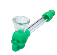 Lufka Szklana z Elementami Silikonowymi w Kształcie Czaszki Zielona