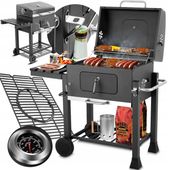 GRILL OGRODOWY WĘGLOWY NA BRYKIET BBQ ZAMYKANA POKRYWA RUSZT ŻELIWNY PÓŁKA