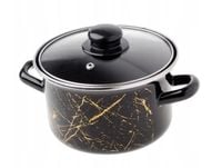 Garnek emaliowany ze szklaną pokrywką prosty czarno-złoty MARBLE 20 cm 3,7L