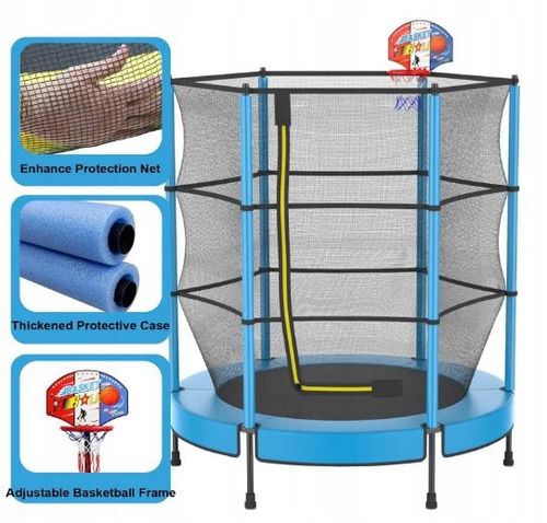 TRAMPOLINA OGRODOWA Z WYSOKĄ SIATKĄ I KOSZEM 145 CM Dla Dzieci na Arena.pl