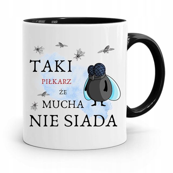 Kubek Czarny Prezent Dla Piłkarza Mucha Nie Siada Z Nadrukiem Ze Zdjęciem zdjęcie 1