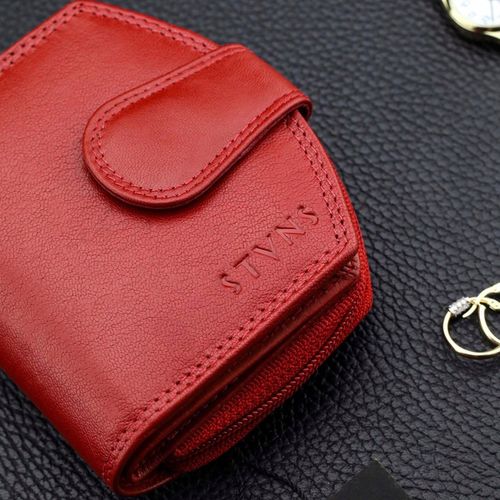 Portfel Damski Skórzany STEVENS Mały Czerwony Zapinany Portmonetka RFID na Arena.pl