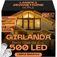 LAMPKI ZEWNĘTRZNE SOPLE 500 LED IP44 KURTYNA GIRLANDA CHOINKOWA 8 TRYBÓW