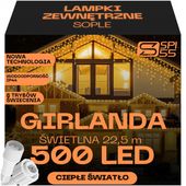 LAMPKI ZEWNĘTRZNE SOPLE 500 LED IP44 KURTYNA GIRLANDA CHOINKOWA 8 TRYBÓW