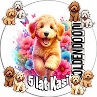 OPŁATEK NA TORT 20CM - PSY Goldendoodle DEKO URODZINY + IMIĘ 15CM 18CM