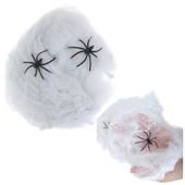 Pajęczyna sztuczna sieć z pająkami dekoracja na halloween biała +2 pająki