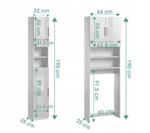 Zestaw Łazienkowy Słupek Regał Nad Pralkę Ariel Melody Biały Mat na Arena.pl