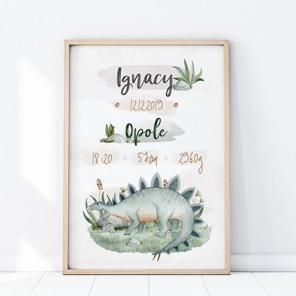 Plakat Metryczka Stegozaur P274- rozmiar plakatu A4 (21 cm x 29,7 cm) zdjęcie 1