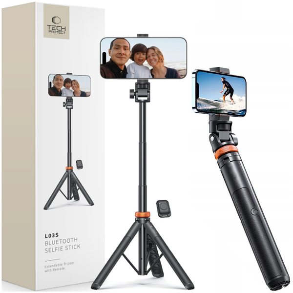 TECH-PROTECT L03S BLUETOOTH SELFIE STICK TRIPOD BLACK zdjęcie 1