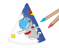 Czapeczki papierowe urodzinowe kosmos kolorowanka, 6 szt.