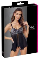 cottelli lingerie babydoll z koronką i zamkiem, komplet s czarny