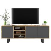 Szafka RTV, NORD, półki, 150x35x53 cm, dąb wotan, grafit, mat | TYLETEGOTU