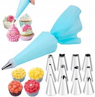 RĘKAW CUKIERNICZY DEKORATOR DO TORTÓW CIAST SILIKON + 12 KOŃCÓWEK 14el